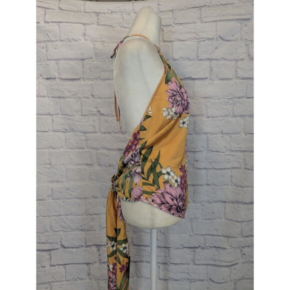 Marciano Satin Floral Printed Halter Wrap Top Womens Size Small Tropical Beach - Picture 2 of 7